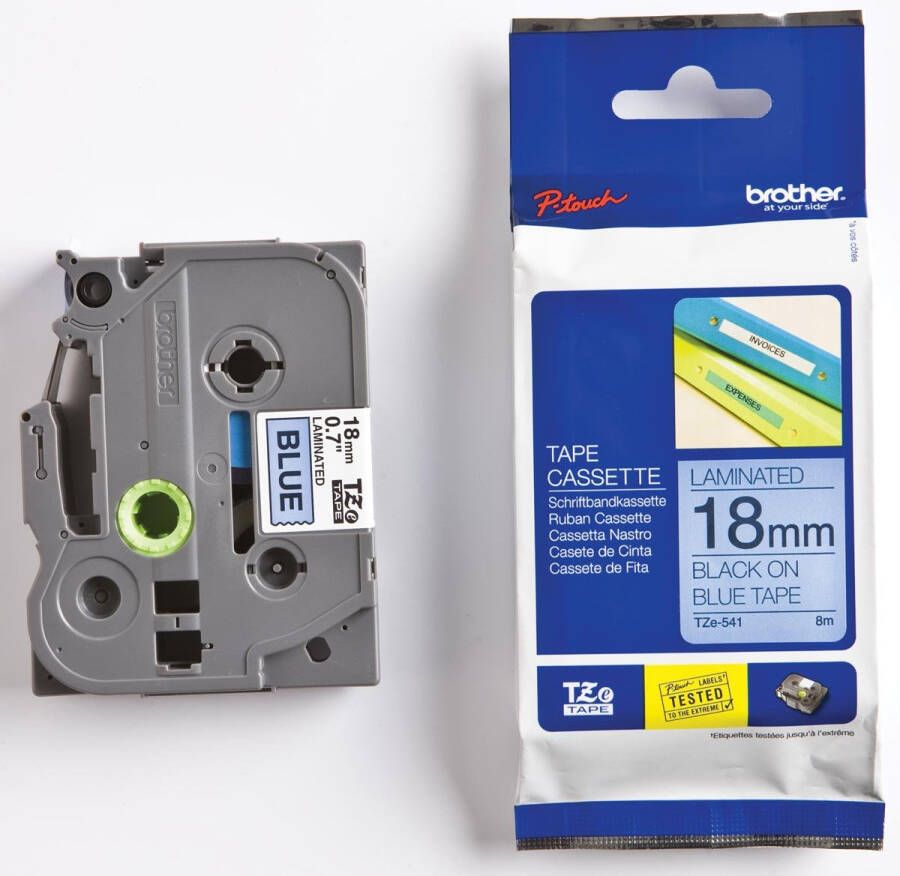 Brother Labeltape P touch TZE541 18mm zwart op blauw