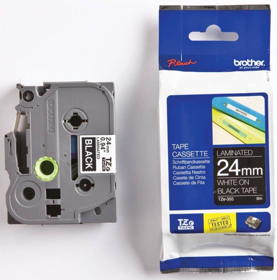 Brother Labeltape P-touch TZe-355 standaard 24mm wit op zwart