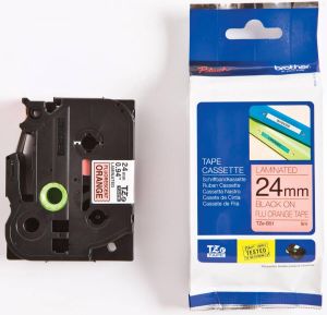 Brother TZe tape voor P-Touch 24 mm zwart op fluo oranje