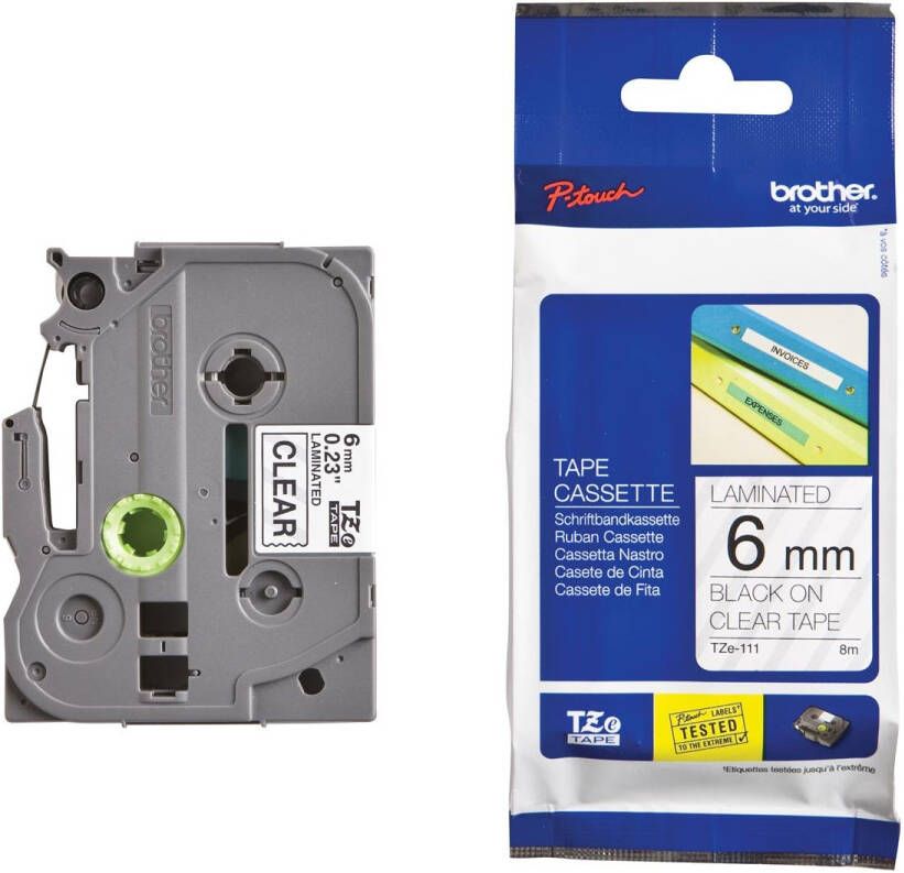 Brother TZe tape voor P-Touch 6 mm zwart op transparant