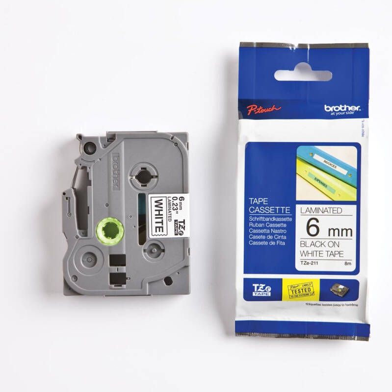 Brother Labeltape P-touch TZE211 6mm zwart op wit