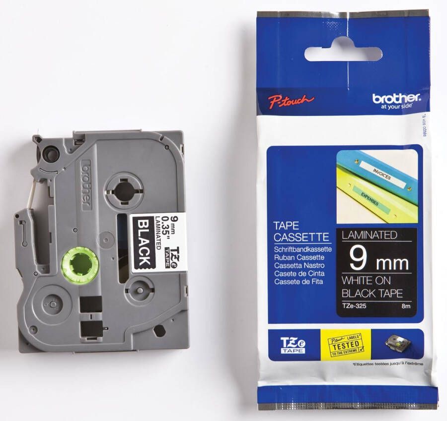 Brother Labeltape P touch TZE325 9mm wit op zwart