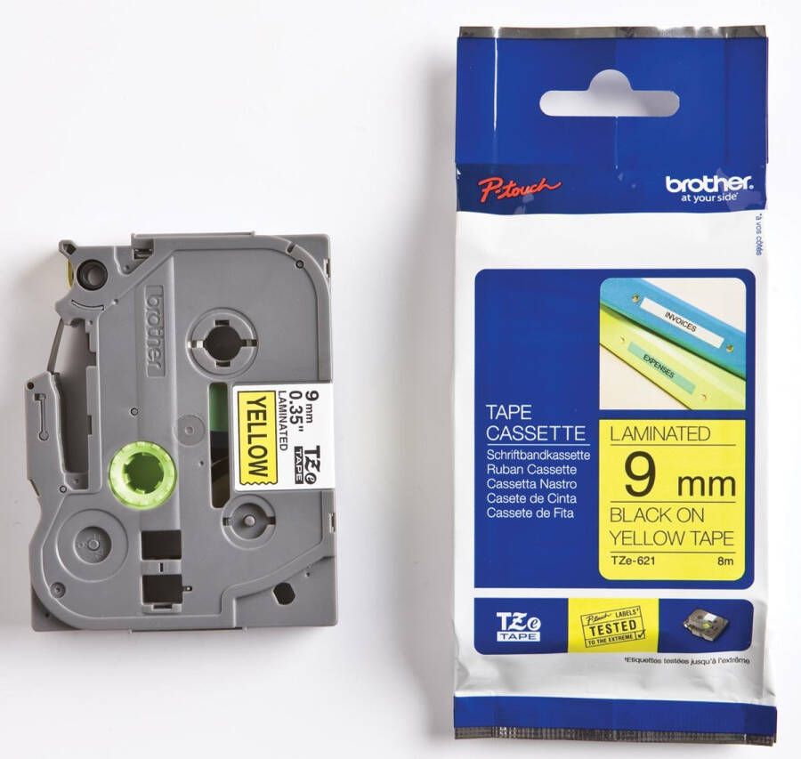 Brother Labeltape P-touch TZE621 9mm zwart op geel