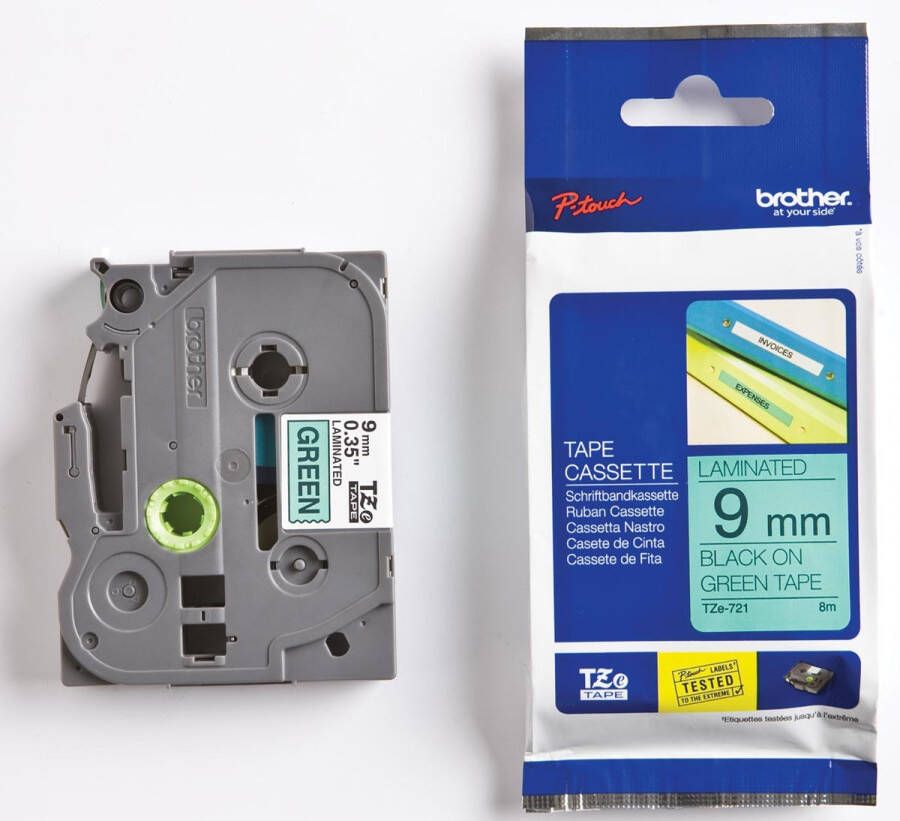 Brother Labeltape P touch TZE721 9mm zwart op groen
