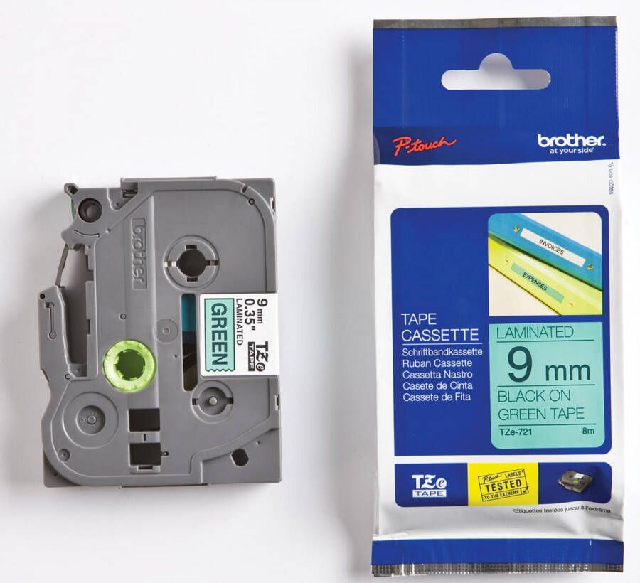 Brother TZe tape voor P-Touch 9 mm zwart op groen