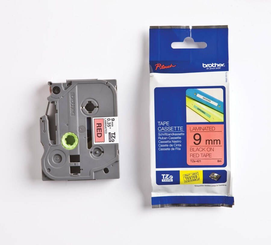 Brother Labeltape P-touch TZe-421 standaard 9mm zwart op rood