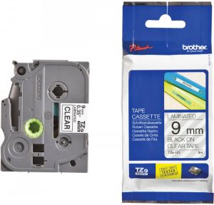 Brother Labeltape P-touch TZE121 9mm zwart op transparant