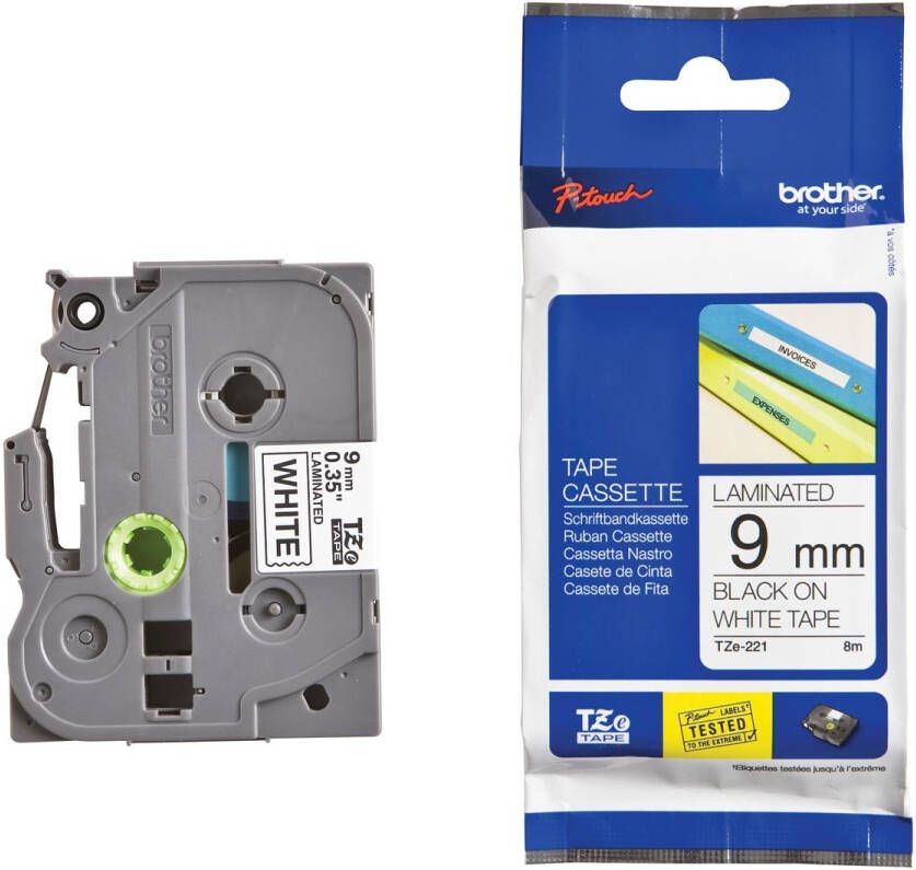 Brother Labeltape P-touch TZE221 9mm zwart op wit