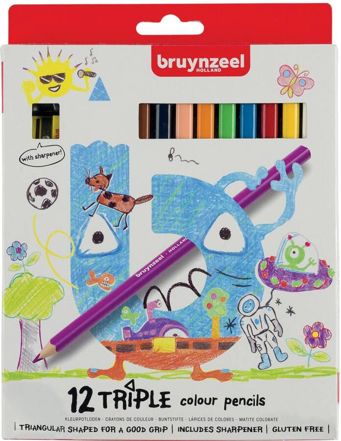 Bruynzeel Kids kleurpotloden Triple blister van 12 geassorteerde kleuren