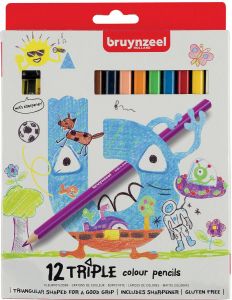 Bruynzeel Kids kleurpotloden Triple blister van 12 geassorteerde kleuren