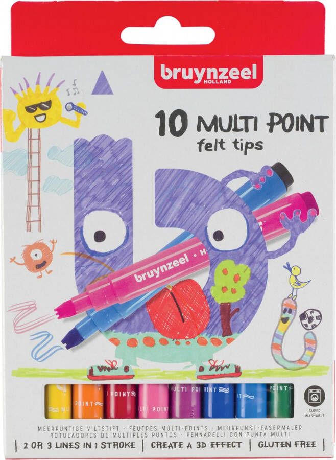 Bruynzeel Kids viltstiften Multi Point etui van 10 geassorteerde kleuren
