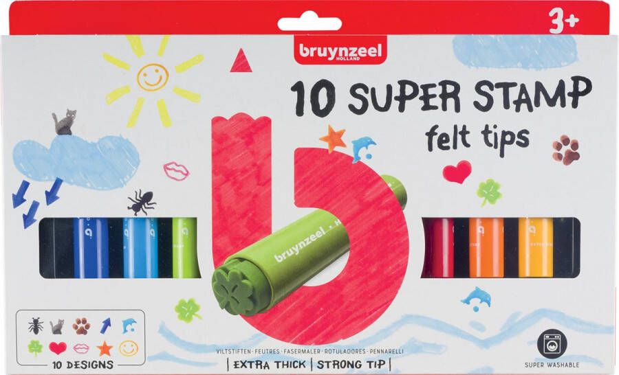 Bruynzeel Kids viltstiften Super Stamp etui van 10 geassorteerde kleuren