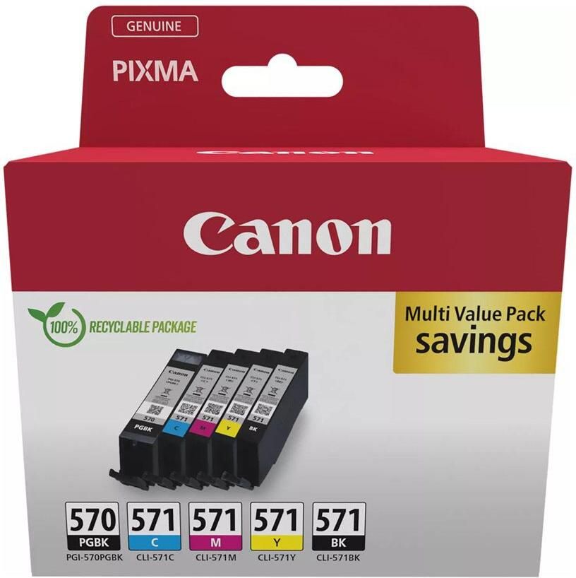Canon inktcartridge 1 x PGI-570 + 1 x CLI-571 182 398 foto&apos;s OEM 0372C006 5 kleuren