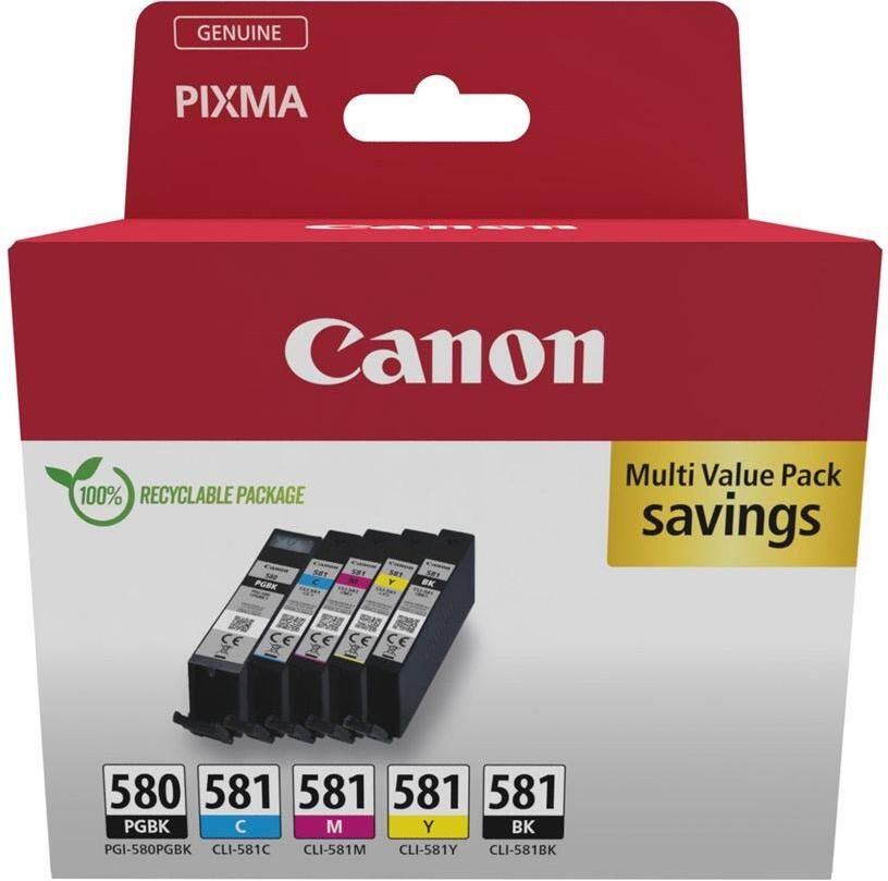 Canon inktcartridge 1 x PGI-580PGBK zwart + 1 x CLI-581 200 1.660 pagina&apos;s OEM 2078C008 4 kleuren
