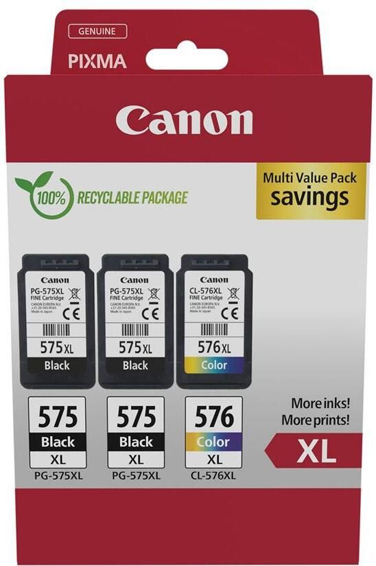 Canon inktcartridge 2 x PG-575XL + 1 x CL-576XL 300 400 pagina&apos;s OEM 5437C004 4 kleuren