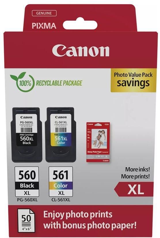 Canon photo value pack 1 x PG-560XL + 1 x CL-561XL 300 400 pagina&apos;s OEM 3712C008 4 kleuren