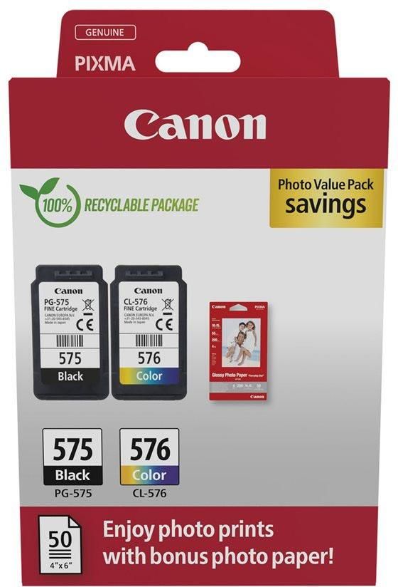 Canon photo value pack 1 x PG-575 + 1 x CL-576 100 pagina&apos;s OEM 5438C004 4 kleuren