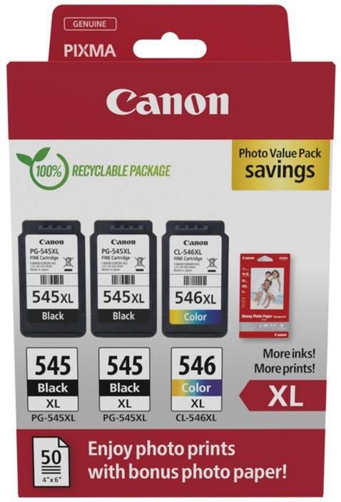 Canon photo value pack 2 x PG-545XL + 1 x CL-546XL 300 400 pagina&apos;s OEM 8286B015 4 kleuren