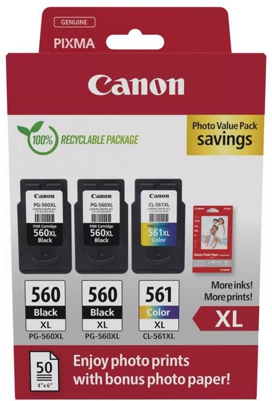 Canon photo value pack 2 x PG-560XL + 1 x CL-561XL 300 400 pagina&apos;s OEM 3712C012 4 kleuren