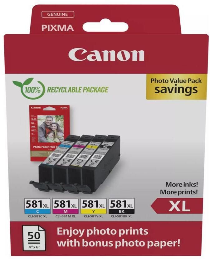 Canon photo value pack CLI-581 XL 170 520 foto&apos;s OEM 2052C006 4 kleuren