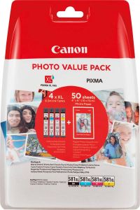 Canon inktcartridge CLI-581 XL 170 520 foto&apos;s OEM 2052C004 4 kleuren + fotopapier