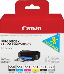 Canon inktcartridge PGI-550PGBK+CLI-551 OEM 6496B005 zwart pigment zwart cyaan magenta geel grijs