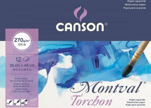 Canson Montval aquarelpapier wit met grove korrel 270 g mÂ² ft 36 x 48 cm blok met 12 vellen