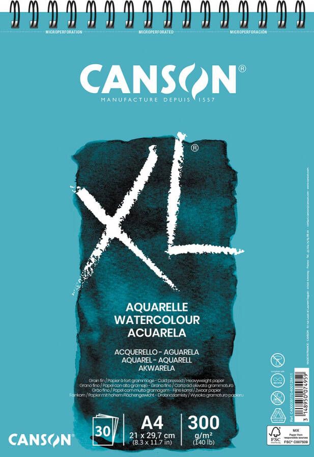 Canson schetsblok XL aquarelle 300g m² ft A4 30 vel