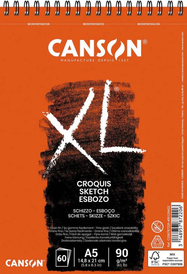 Canson schetsblok XL ft 14 8 x 21 cm (A5) blok van 60 blad