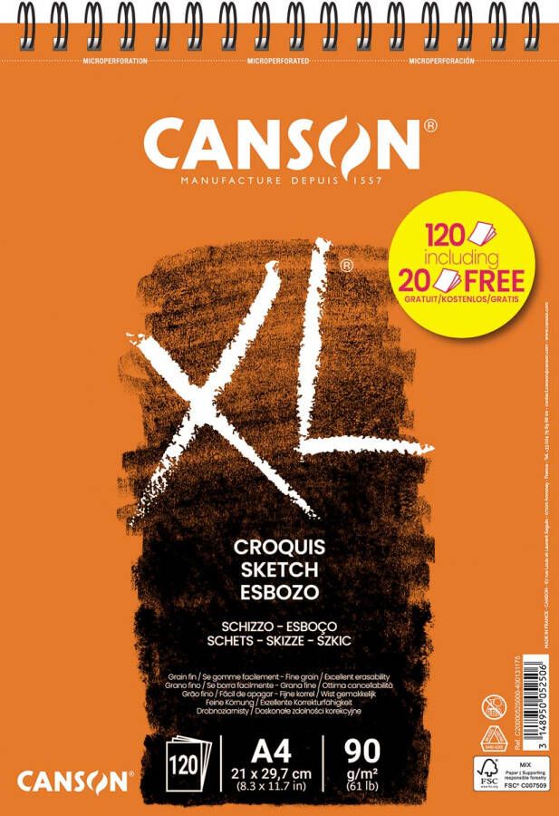Canson schetsblok XXL 90 g m² ft A4 100 + 20 vel gratis