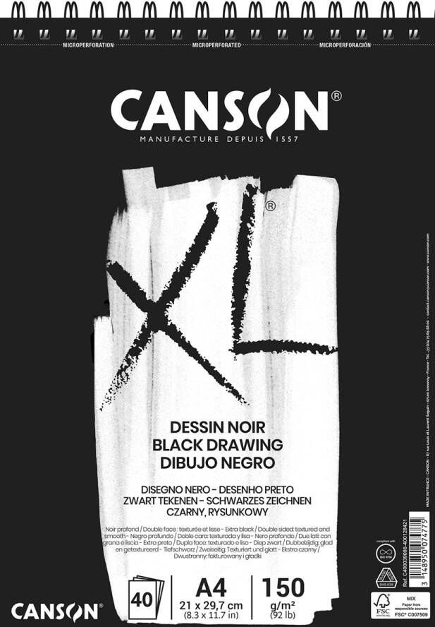 Canson tekenblok XL 150g m² ft A4 40 vel zwart