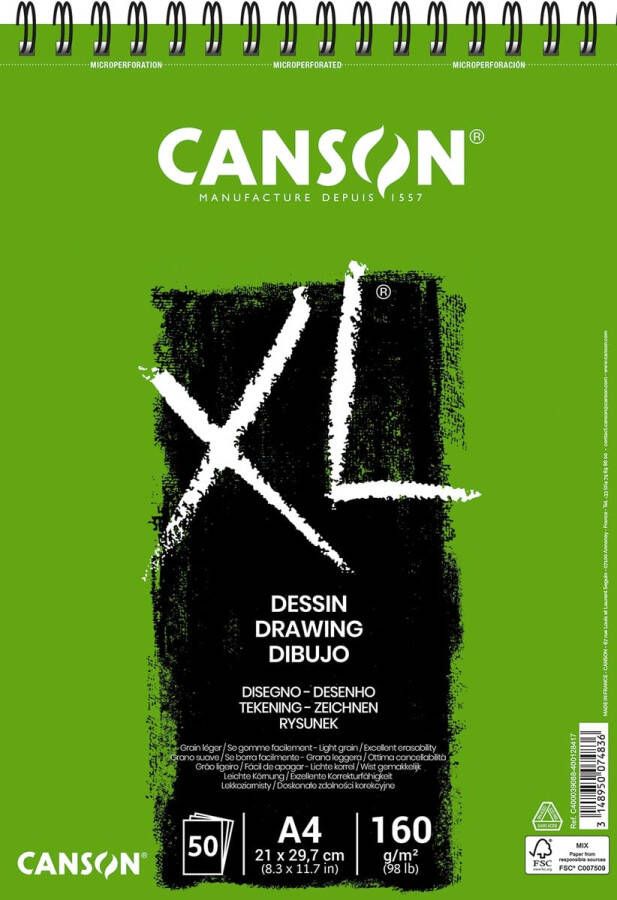 Canson Tekenblok XL Dessin A4 160gram 50vel spiraal