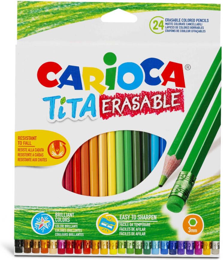 Carioca kleurpotlood met gum Tita 24 stuks in een kartonnen etui