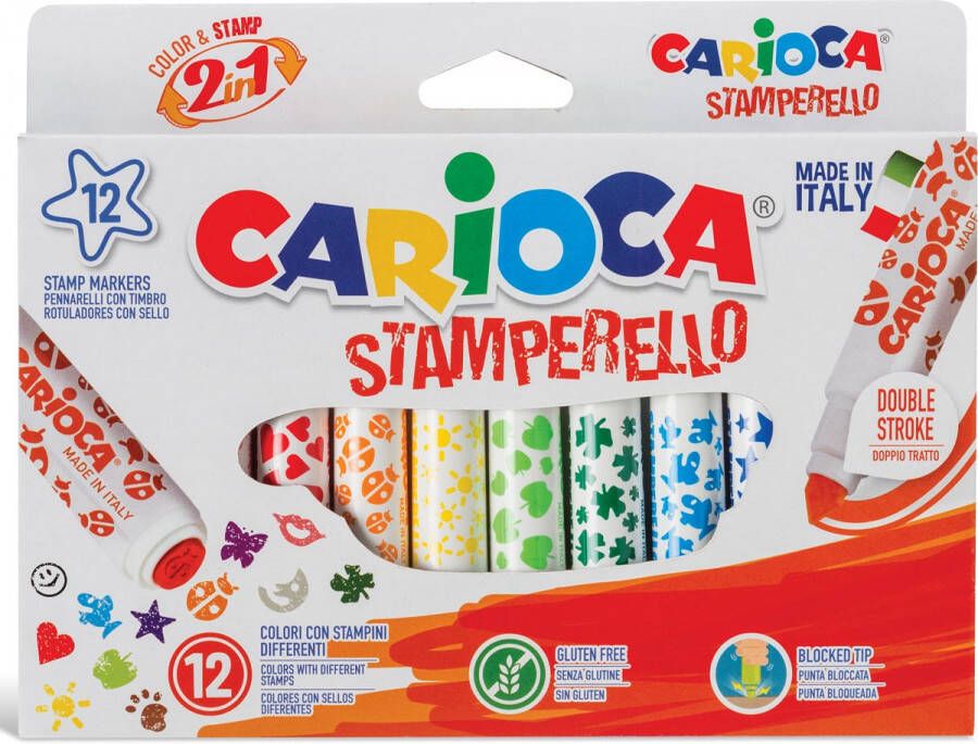 Carioca stempelstift Stamperello 12 stiften(= 12 kleuren en 12 stempelmotieven )