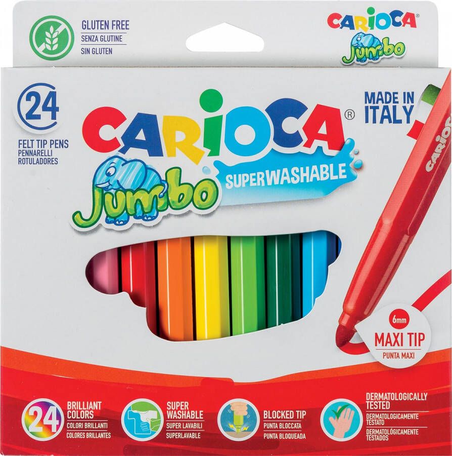 Carioca viltstift Jumbo Superwashable 24 stiften in een kartonnen etui