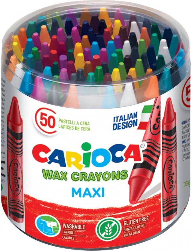 Carioca waskrijt Wax Maxi plastic pot met 50 stuks in geassorteerde kleuren
