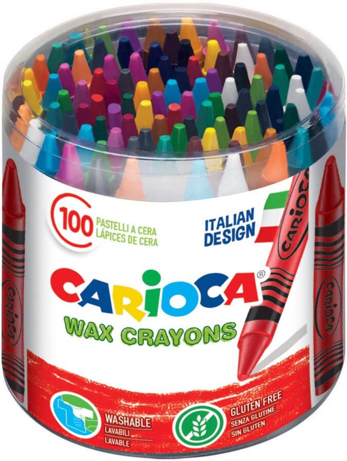 Carioca waskrijt Wax plastic pot met 100 stuks in geassorteerde kleuren