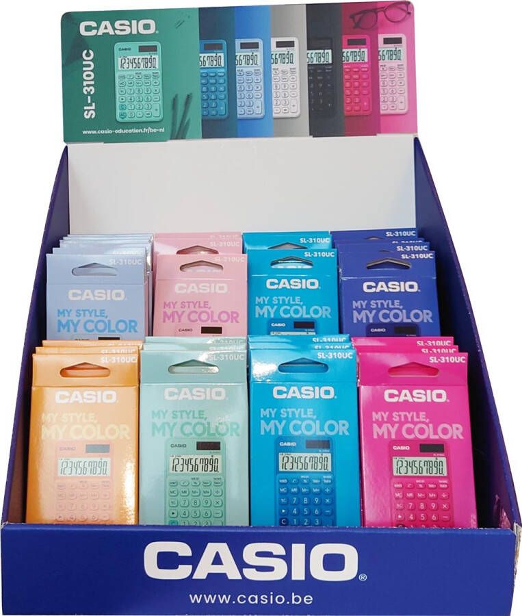 Casio zakrekenmachine SL-310UC toonbankdisplay van 30 stuks in geassorteerde kleuren