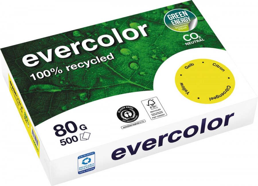 Clairefontaine Evercolor gekleurd gerecycleerd papier A4 80 g 500 vel citroengeel