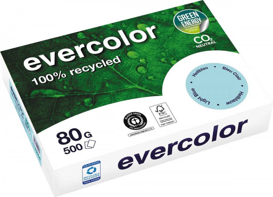 Clairefontaine Evercolor gekleurd gerecycleerd papier A4 80 g 500 vel helblauw