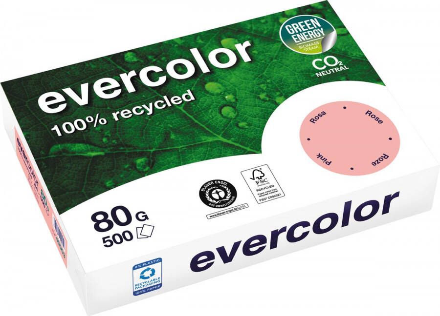 Clairefontaine Evercolor gekleurd gerecycleerd papier A4 80 g 500 vel roze