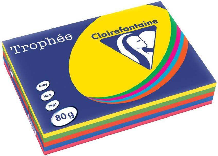 Clairefontaine TrophÃÂ©e intens A4 80 g 5 x 100 vel geassorteerde kleuren