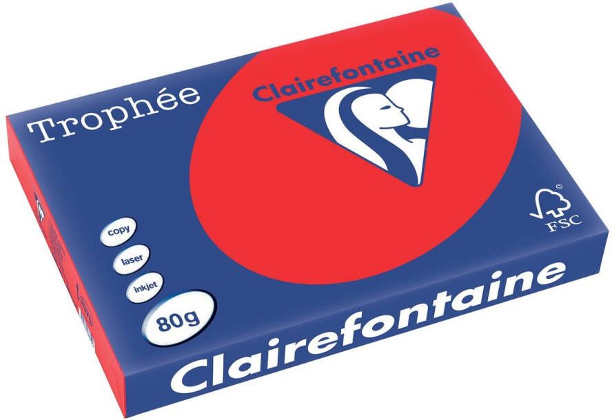 Clairefontaine TrophÃÂ©e Intens gekleurd papier A3 80 g 500 vel koraalrood