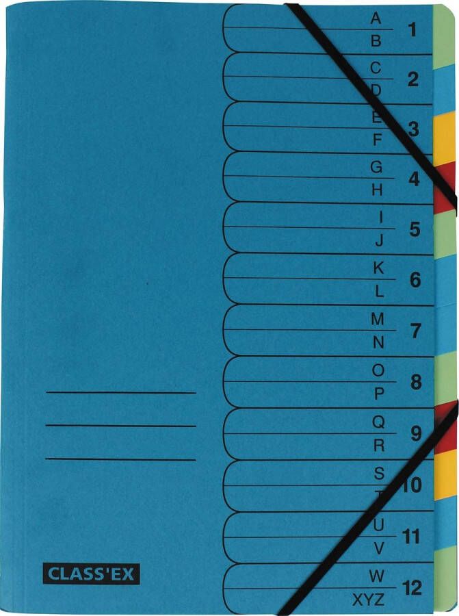 Classex Class&apos;ex sorteermap A-Z en 1-12 blauw met 12 tabs in geassorteerde kleuren