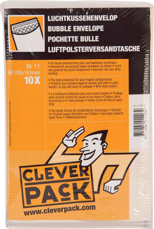 Cleverpack luchtkussenenveloppen ft 100 x 165 mm met stripsluiting wit pak van 10 stuks