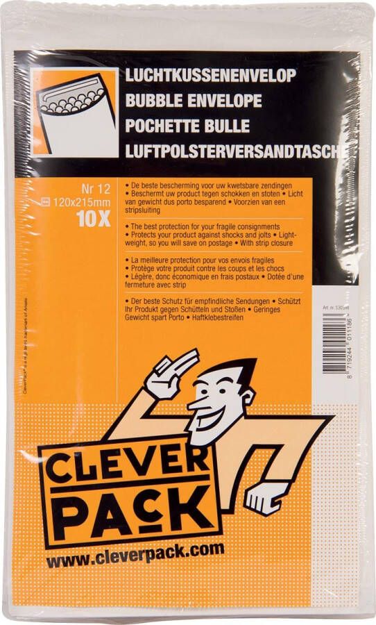 Cleverpack luchtkussenenveloppen ft 120 x 215 mm met stripsluiting wit pak van 10 stuks