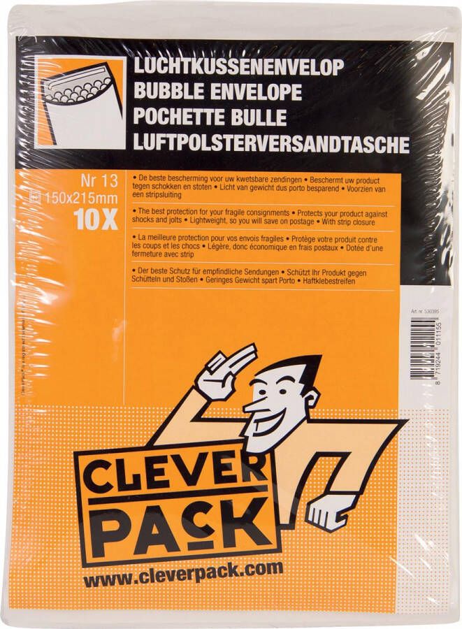 Cleverpack luchtkussenenveloppen ft 150 x 215 mm met stripsluiting wit pak van 10 stuks