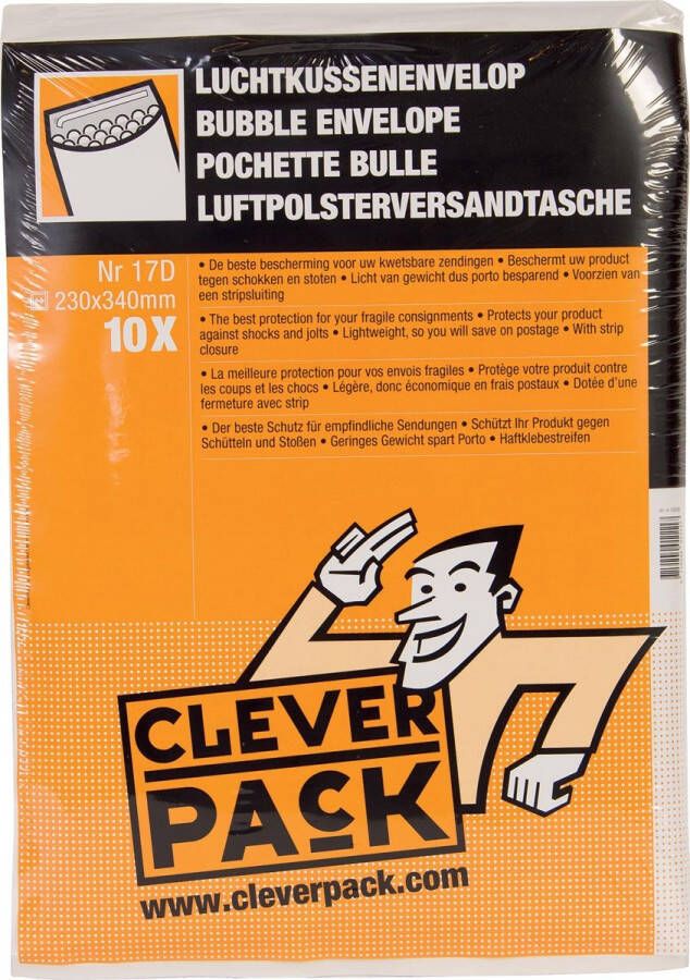 Cleverpack luchtkussenenveloppen ft 230 x 340 mm met stripsluiting wit pak van 10 stuks