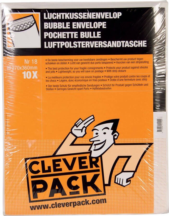 Cleverpack luchtkussenenveloppen ft 270 x 360 mm met stripsluiting wit pak van 10 stuks