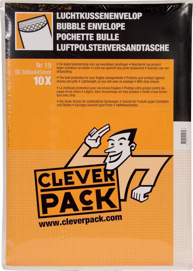 Cleverpack luchtkussenenveloppen ft 300 x 445 mm met stripsluiting wit pak van 10 stuks